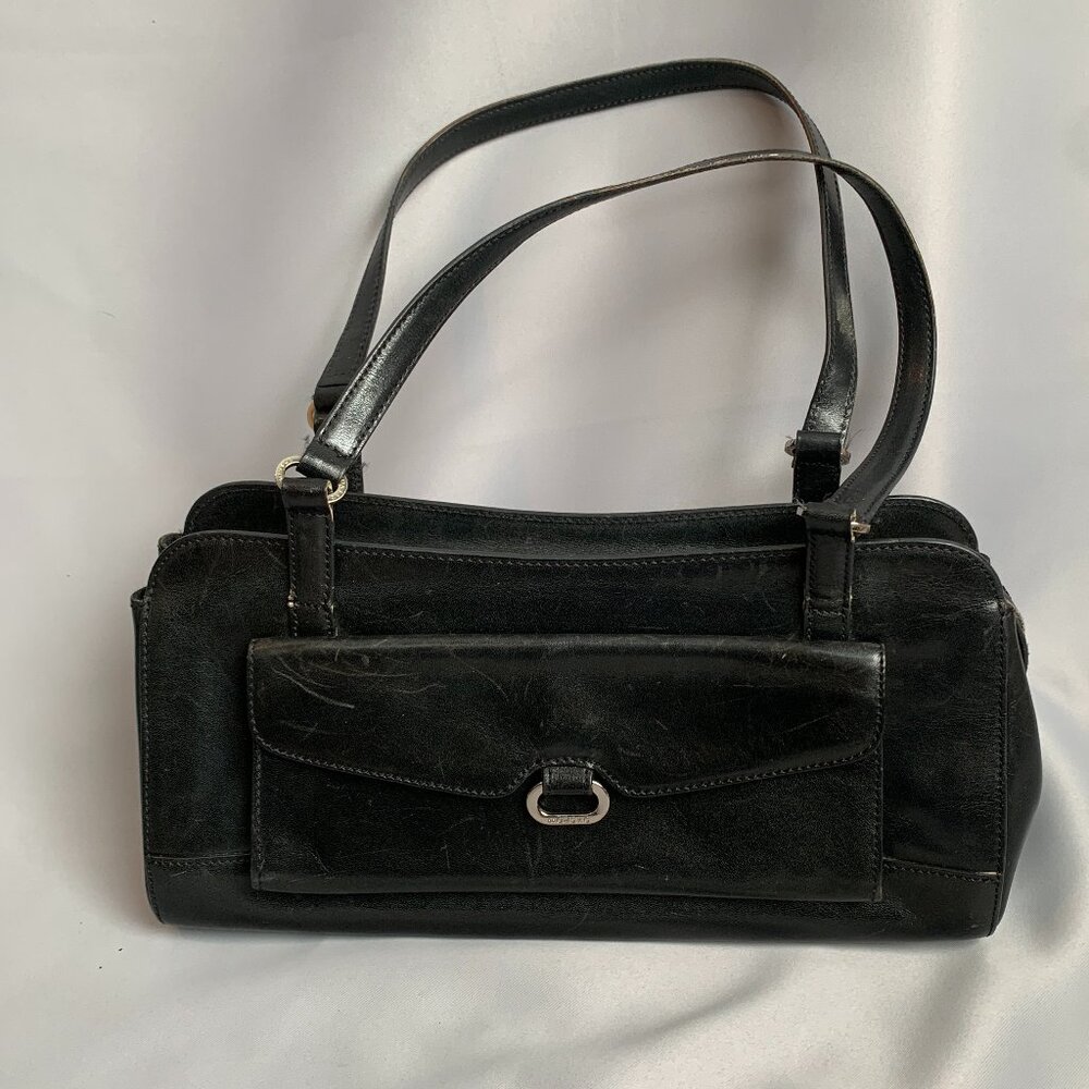 Black Monsac Leather Shoulder Bag with Silver Hardware